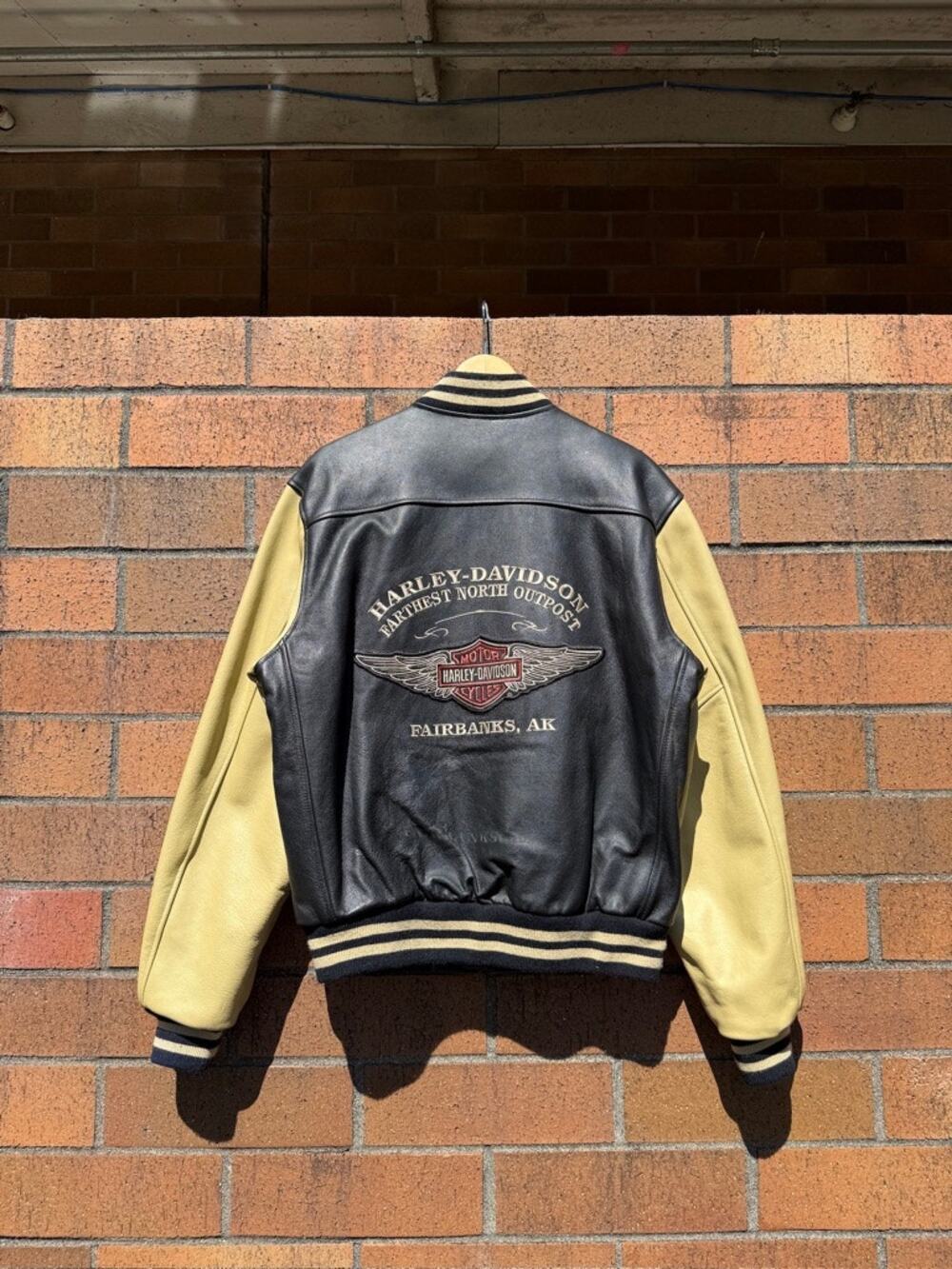 Y2K Harley Davidson Fairbanks Alaska Vintage Black Leather Wings Biker Jacket